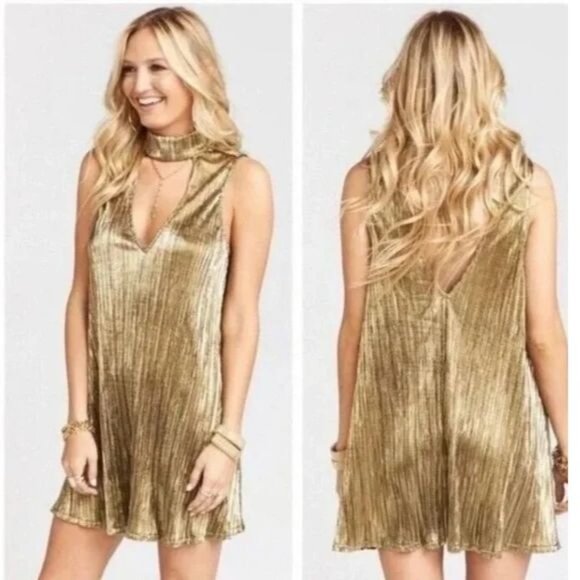 Show Me Your MuMu Dresses & Skirts - NWT Show Me Your Mumu Women's Friday Choker Dress Good as Gold Pleat Size M
